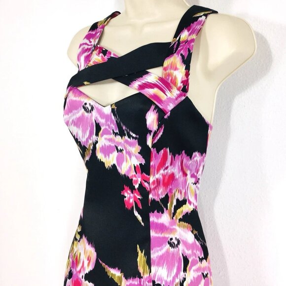 Cache Dress Sz 8 Floral Stretch Sheath Crisscross Cut Out Fairycore Whimsy - Picture 4 of 10